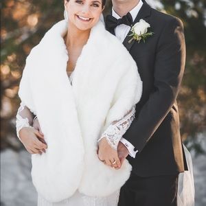 White faux fur shawl
